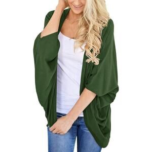 Women’s 2XL Green Chiffon Kimono Cardigan – Sheer Batwing Sleeve Cover Up